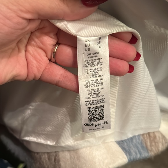 ASOS WHITE wool plaid coat with fringe, size 4 NWOT - Picture 14 of 14